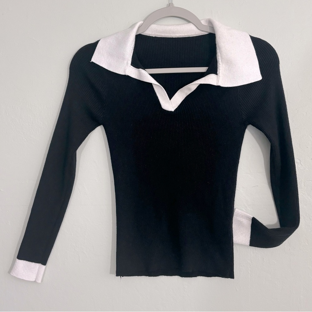 Dazy ribbed knit collared crop sweater M
